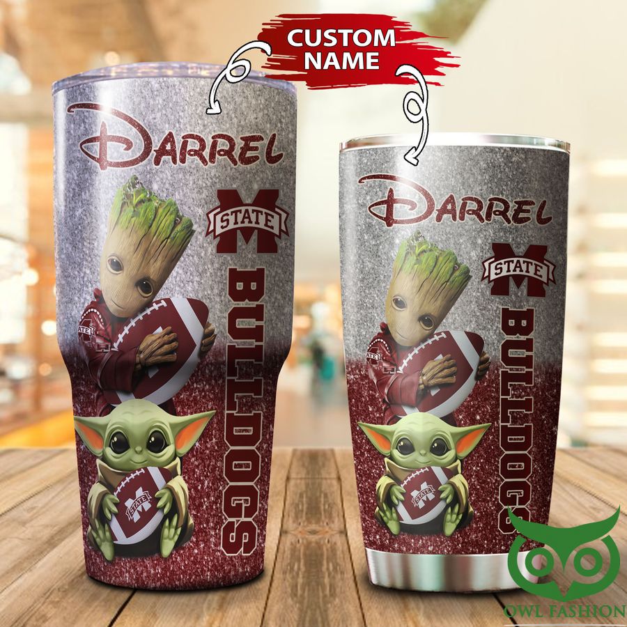 Custom Name Mississippi State Bulldogs Gray and Brown Red Groot Tumbler Cup