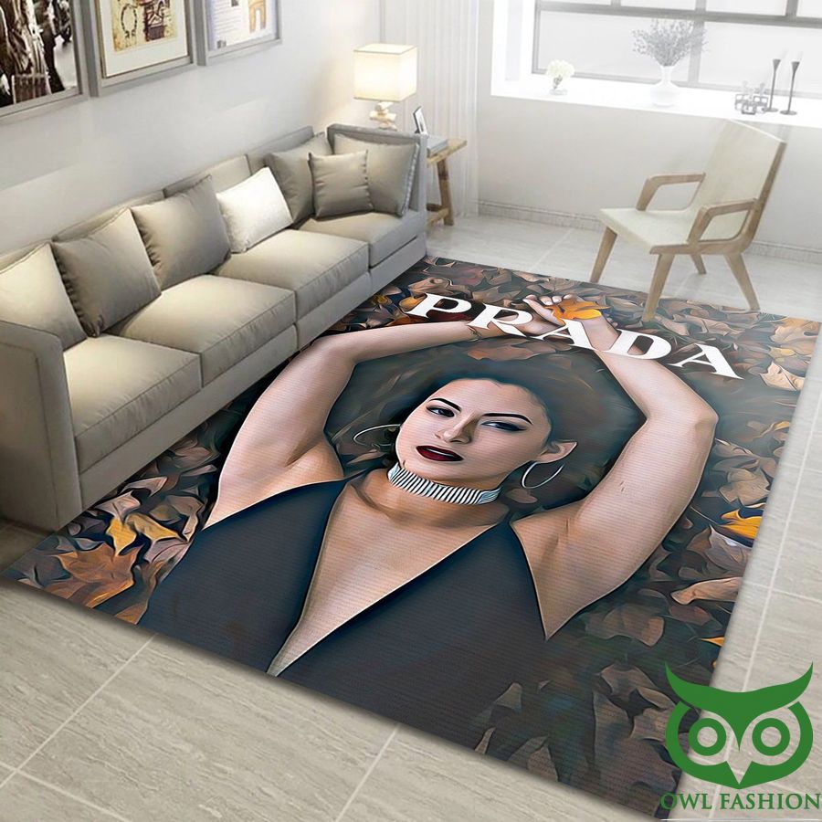 Prada Luxury Brand Fashion Girl Art Lying on Autumn Leaves Carpet Rug