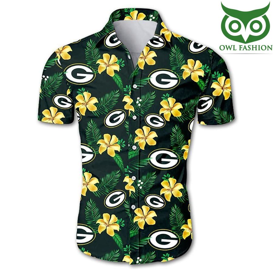 NFL green bay packers tropical flower team logo Hawaiian Shirt short sleeve summer wear