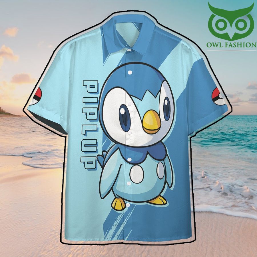 Anime Pokemon Piplup Hawaiian Shirt Summer Button Shirt