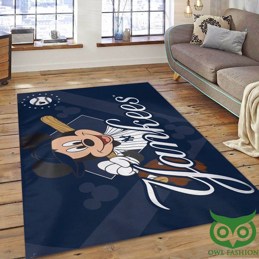 New York Yankees Logo Disney Mickey MLB Dark Blue Carpet Rug