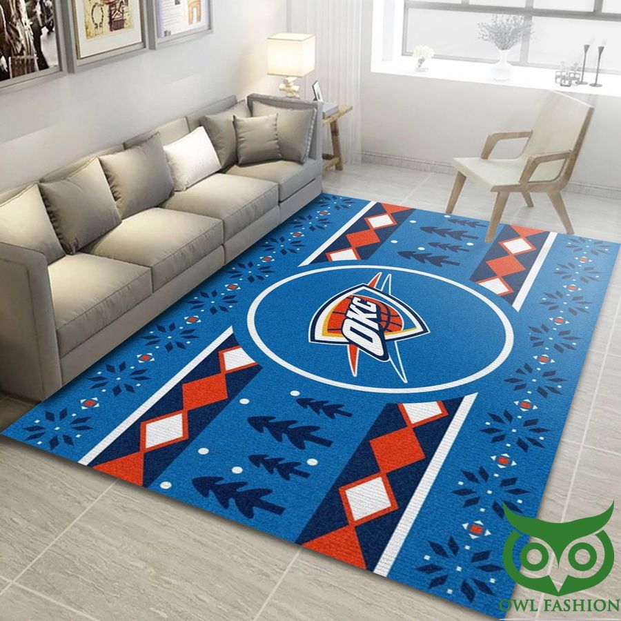 Oklahoma City Thunder NBA Team Logo Blue and Red and White Carpet Rug