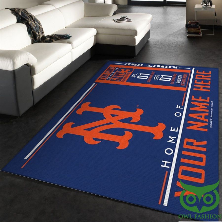 Personalized MLB Team Logo New York Mets Wincraft Orange and Blue Carpet Rug