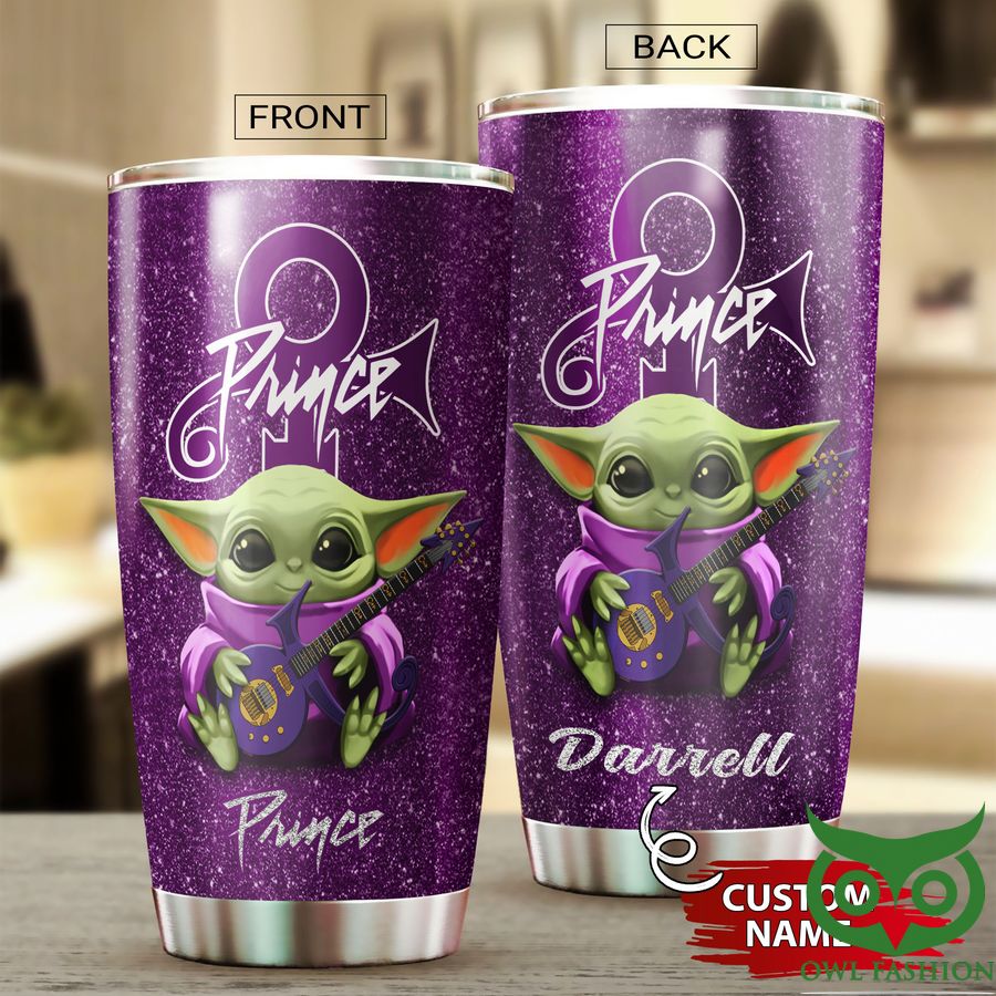 Custom Name Baby Yoda Prince Twinkle Purple Tumbler Cup