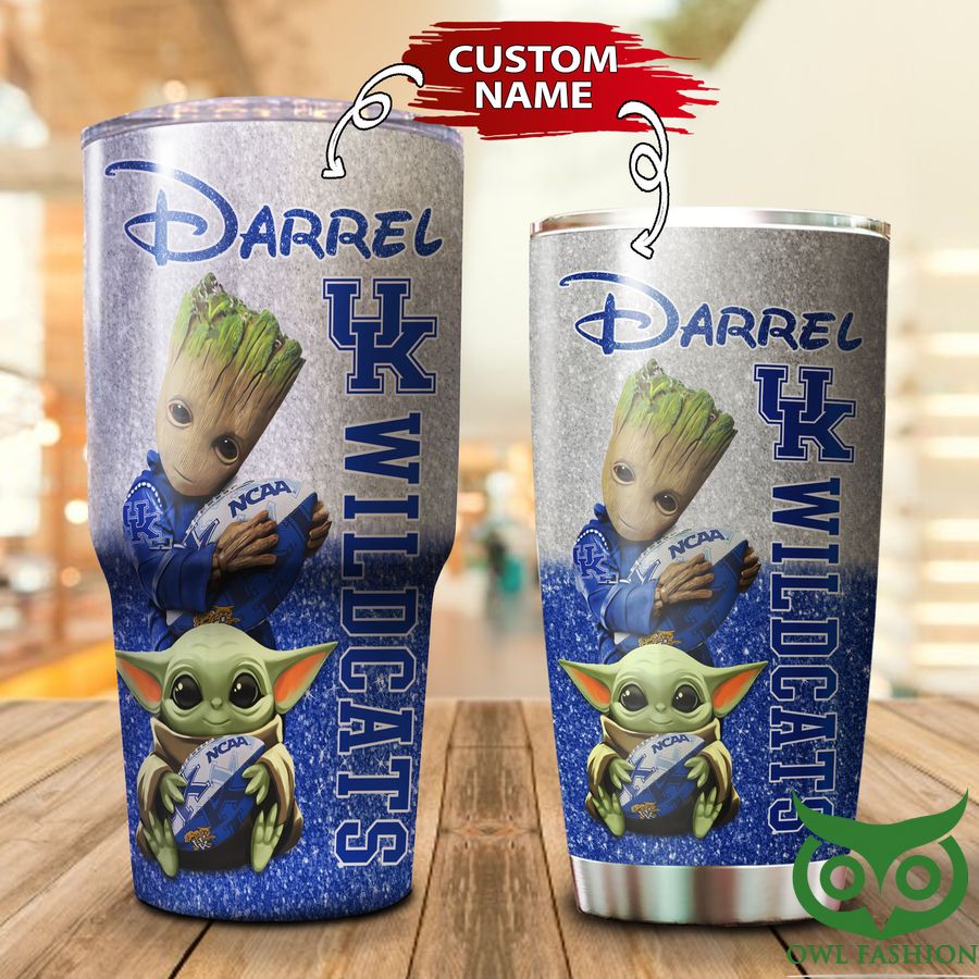 Custom Name Kentucky Wildcats Gray and Bright Blue Groot Tumbler Cup