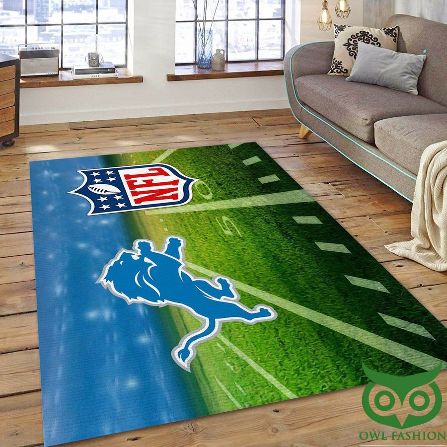 Detroit Lions NFL Team Logo Blue Sky Green Pitch Carpet Rug