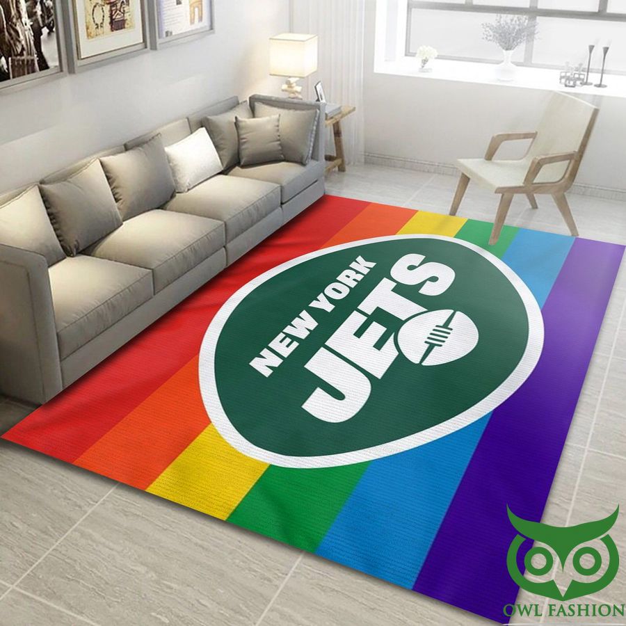 NFL New York Jets Team Logo with LGBT Support Flag Carpet Rug