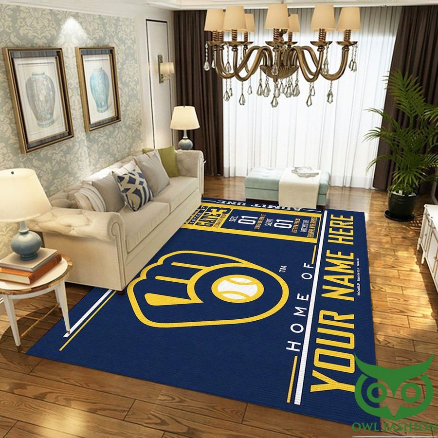 Personalized MLB Team Logo Milwaukee Brewers Wincraft Yellow and Blue Carpet Rug