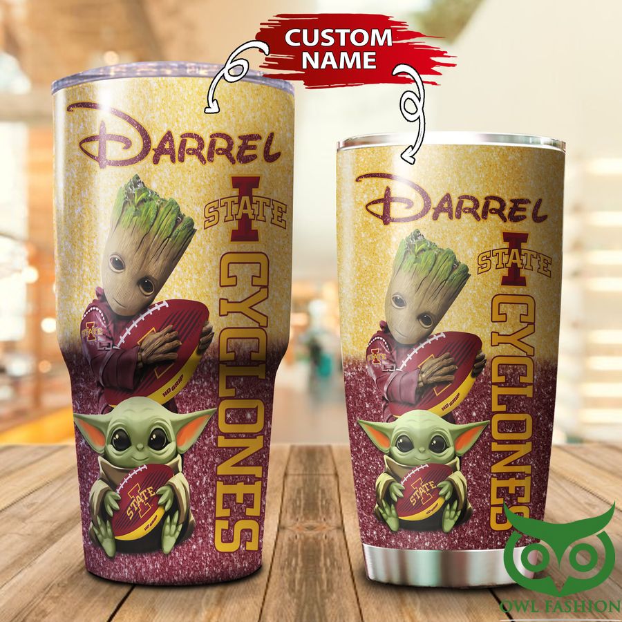 Custom Name Iowa State Cyclones Yellow and Red Groot Tumbler Cup