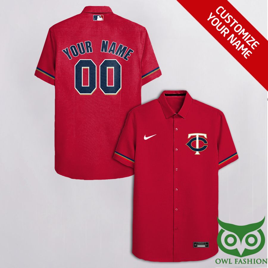 Customized Minnesota Twins Red with White Nike and Team Logo Hawaiian Shirt