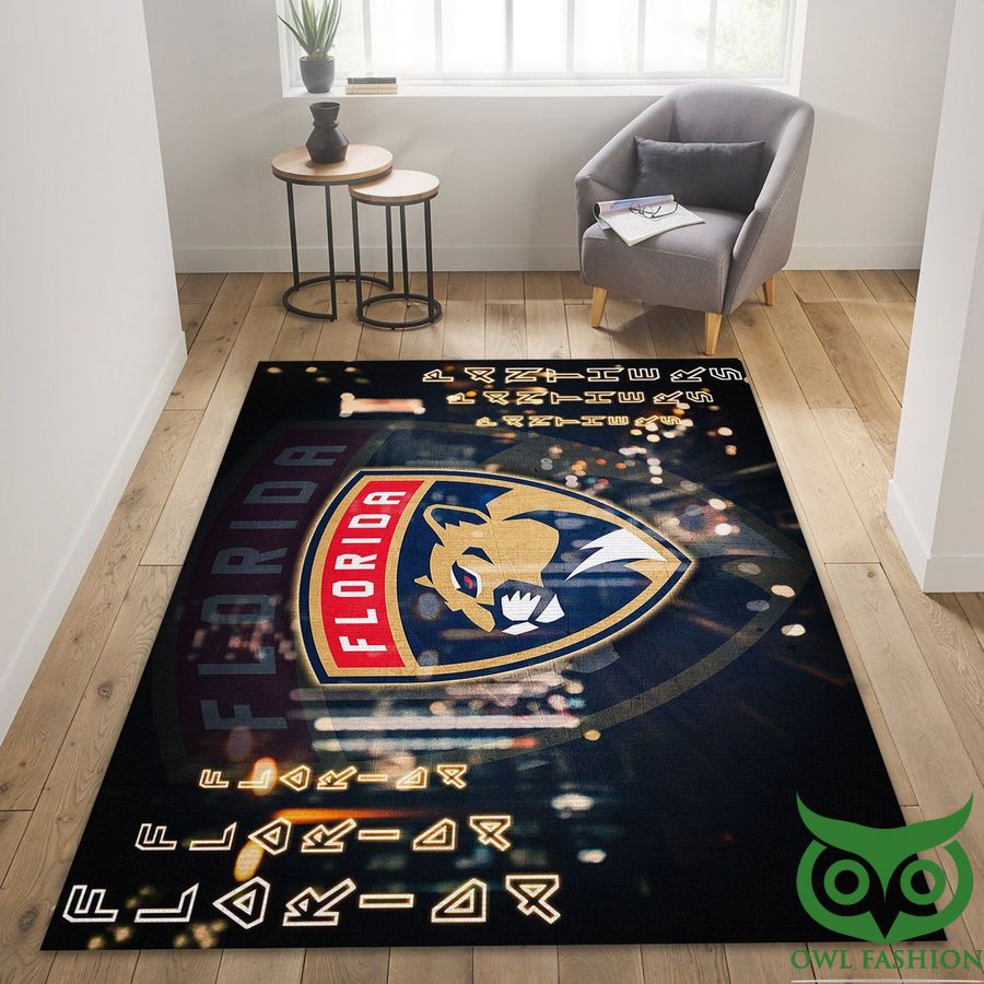 Florida Panthers Team Logo MLB Black Twinkle Carpet Rug