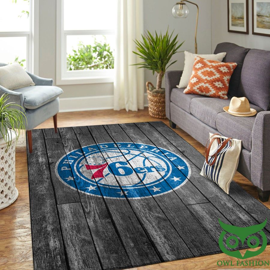 NBA Philadelphia 76ers Team Logo Grey Wooden Style Carpet Rug