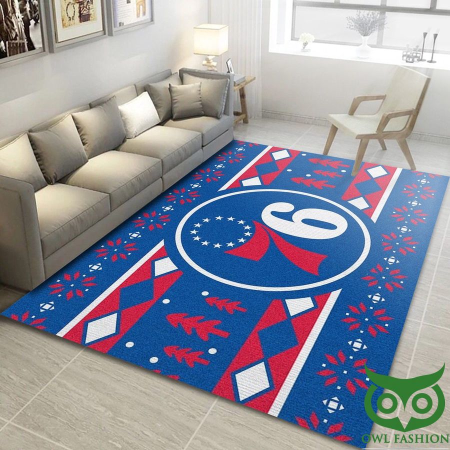 Philadephia 76ers NBA Team Logo Blue with Red Christmas Pattern Carpet Rug