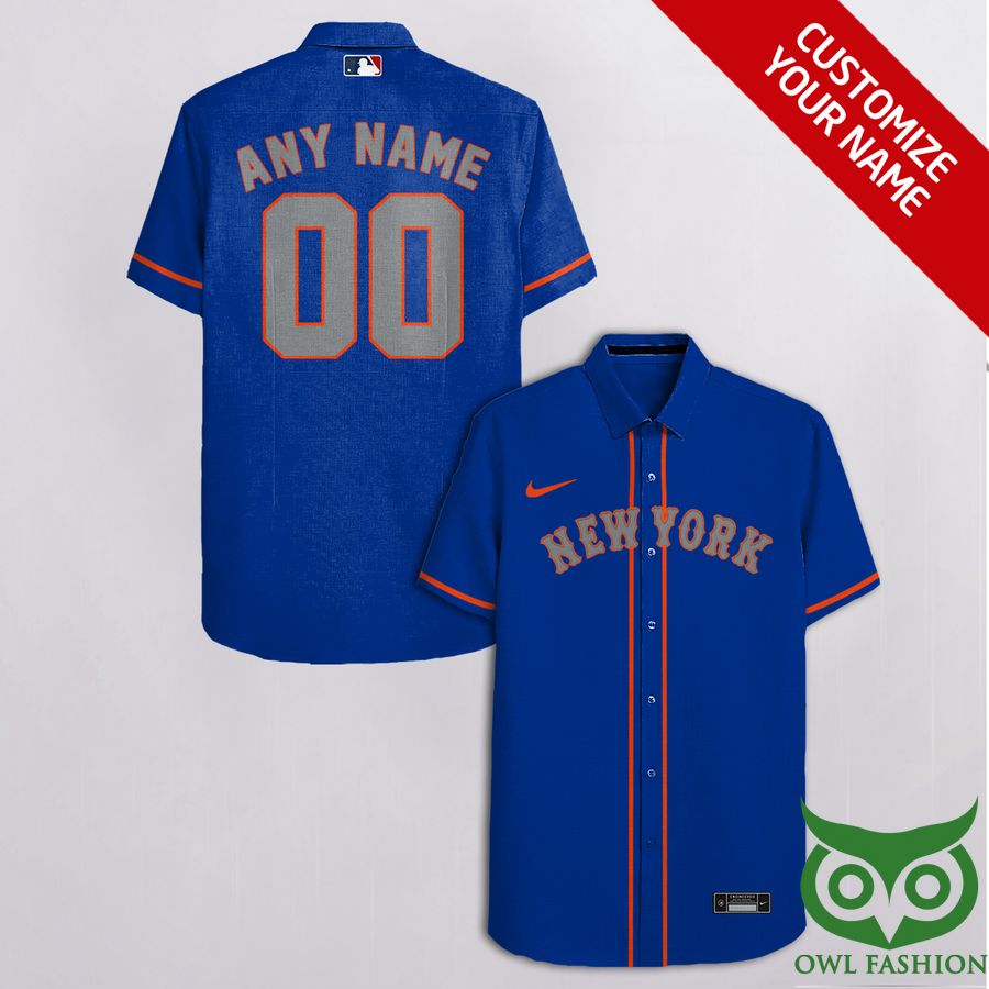 Custom Name Number New York Mets Blue Orange Hawaiian Shirt