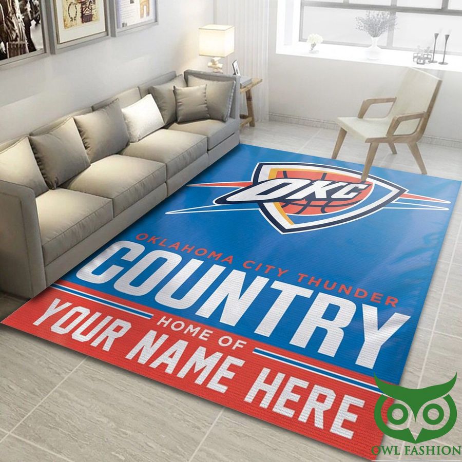 Customized Oklahoma City Thunder Country Blue and Red Carpet Rug