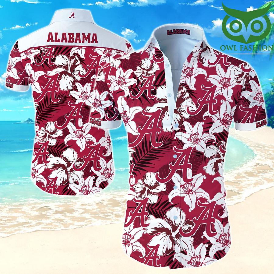 Alabama Crimson Tide logo on tropical forest summer short sleeve Hawaiian Shirt 