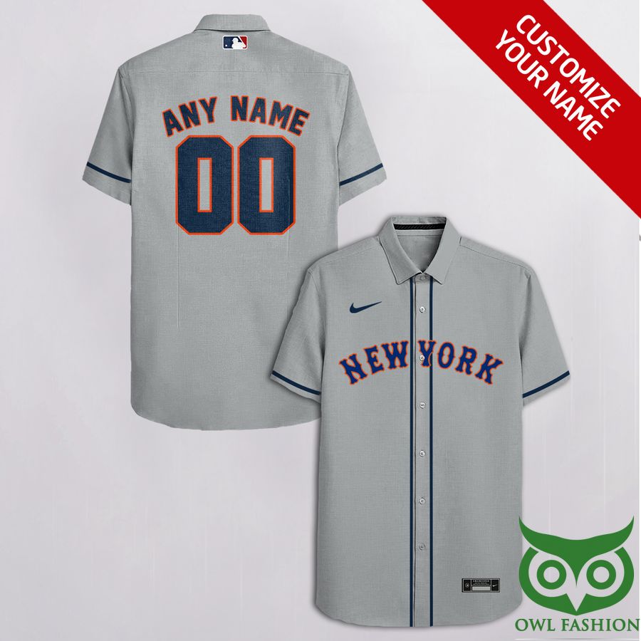 Custom Name Number New York Mets Gray Hawaiian Shirt