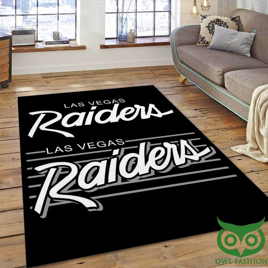 NFL Team Logo Raiders Team Black White and Gray Carpet Rug