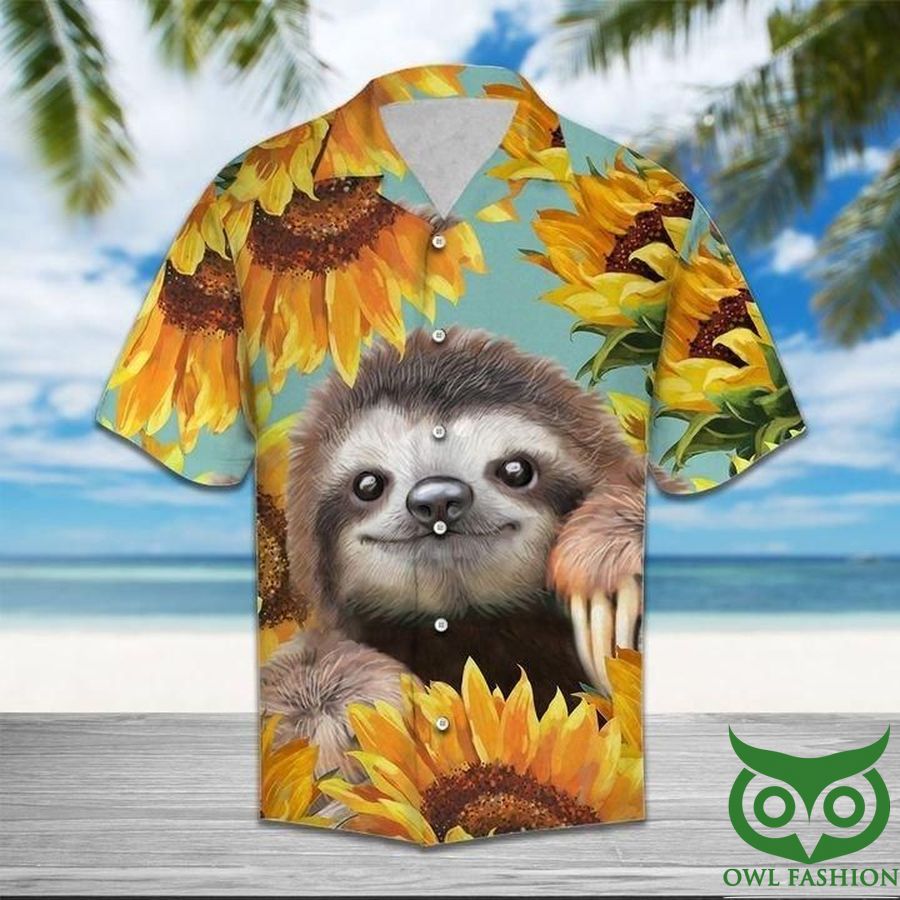 Sunflower Garden and Sloth in Center Hawaiian Shirt 