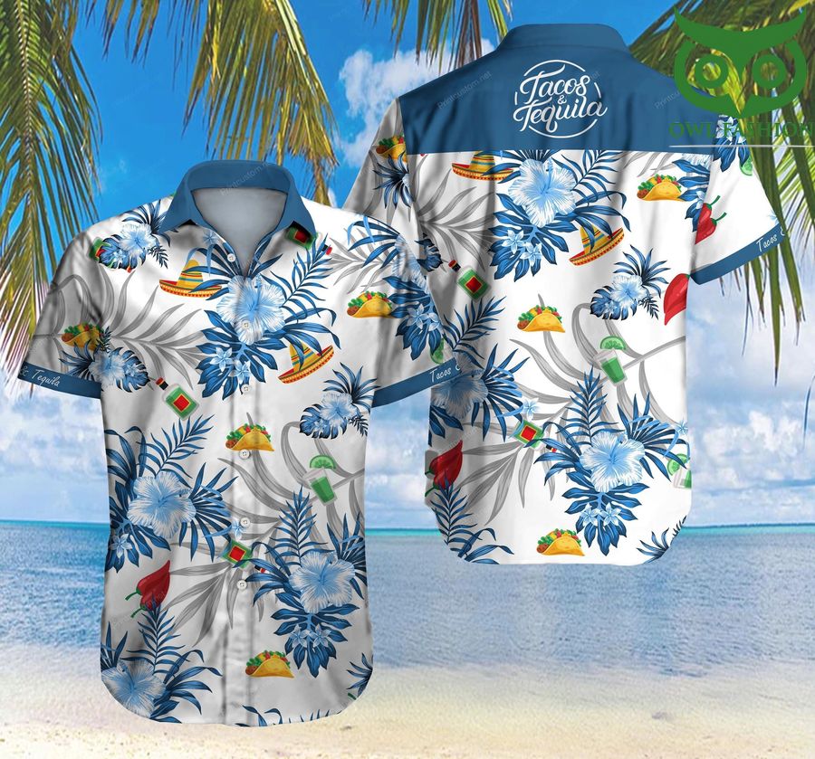 Tacos blue tropical flower Hawaiian Shirt 