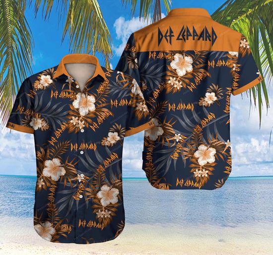 def Leppard Hawaiian Shirt navy golden
