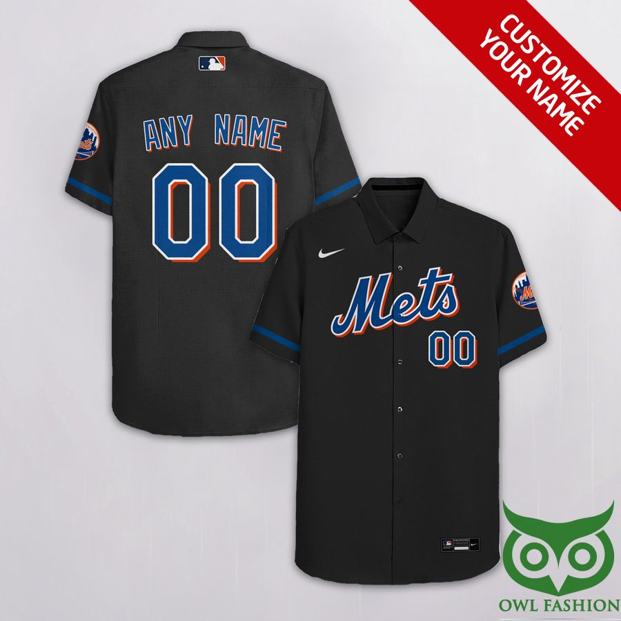 Custom Name Number New York Mets Gray Black Hawaiian Shirt