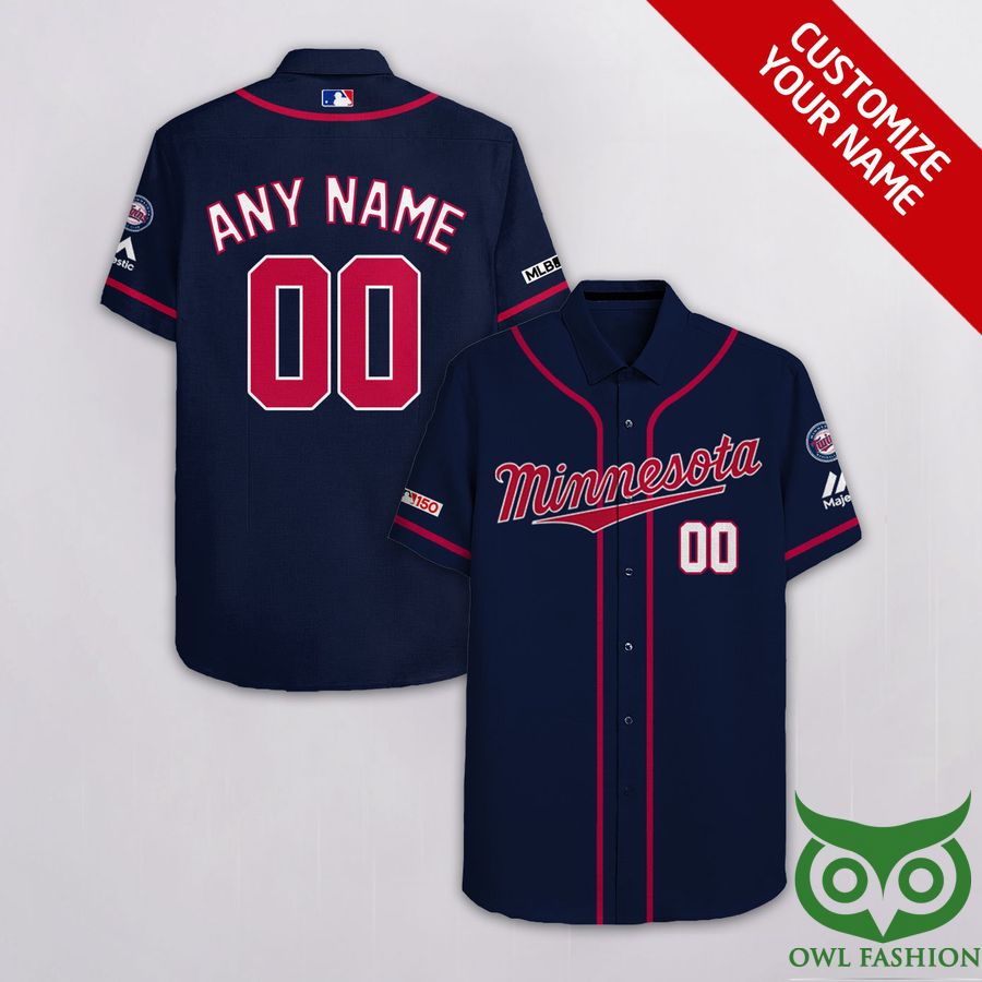 Customized Minnesota Twins Ink Blue with White and Red Team Name Hawaiian Shirt