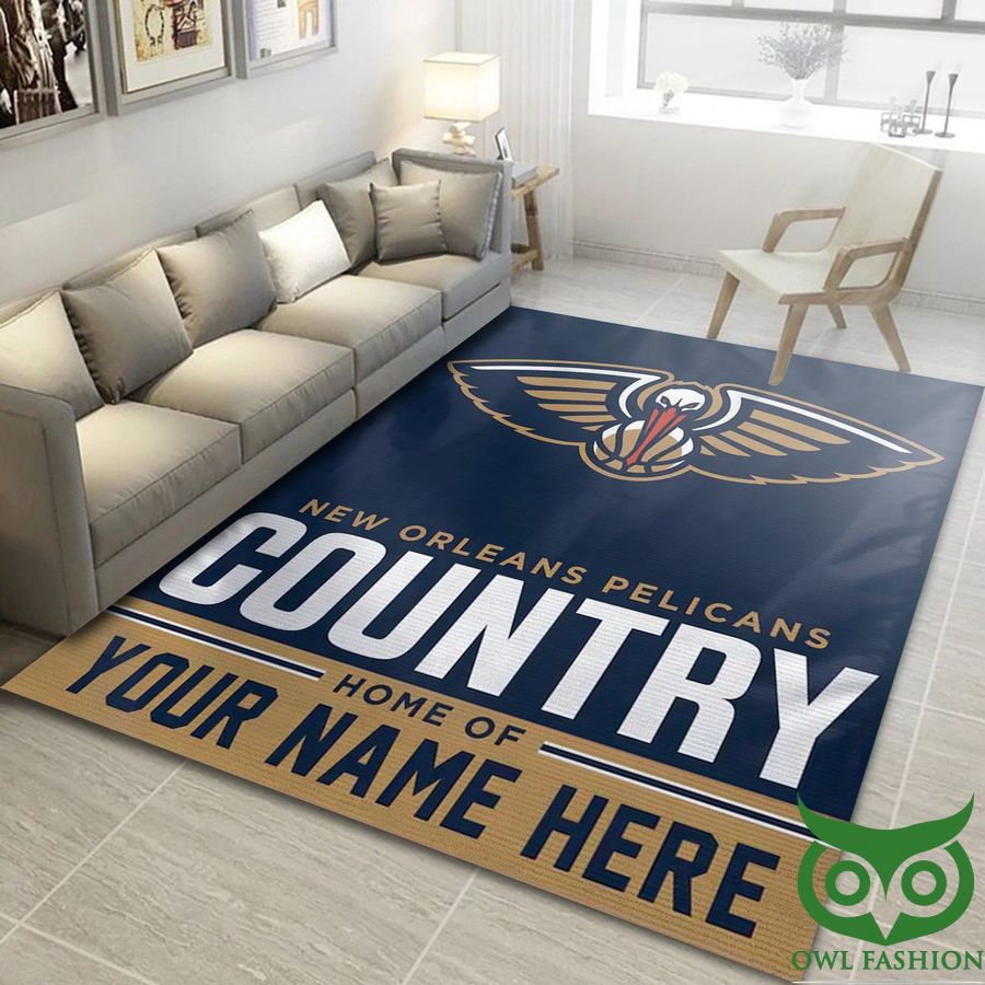 Customized New Orleans Pelicans NBA Team Logo Dark Blue and Yellow Carpet Rug
