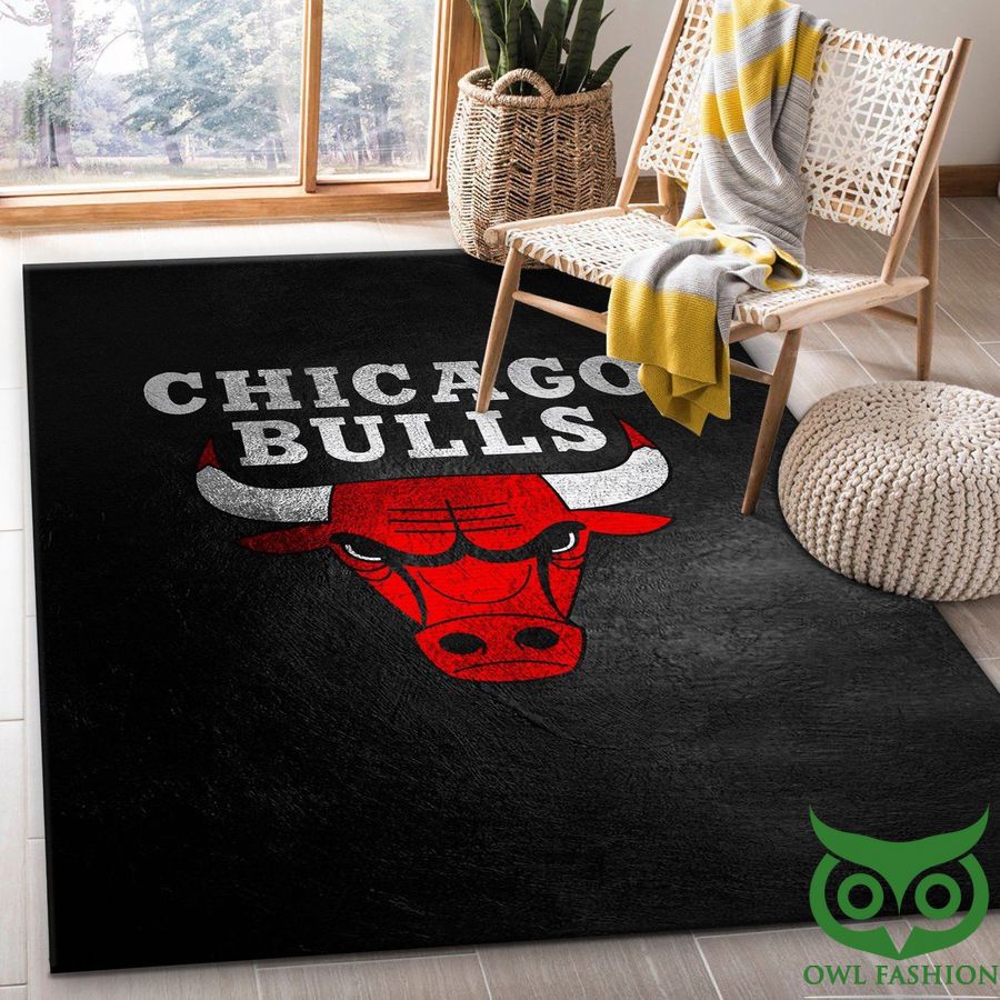 NBA Chicago Bulls Team Logo Glossy Black and Red Carpet Rug