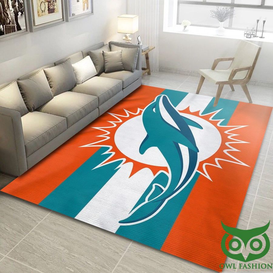 NFL Team Logo Miami Dolphins Football Team Turquoise and Orange Carpet Rug