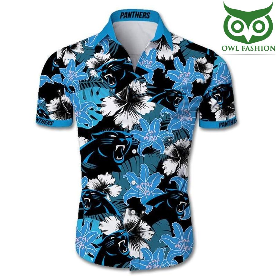 Carolina Panthers Tropical Flower Short Sleeve multiple logo Hawaiian Shirt 