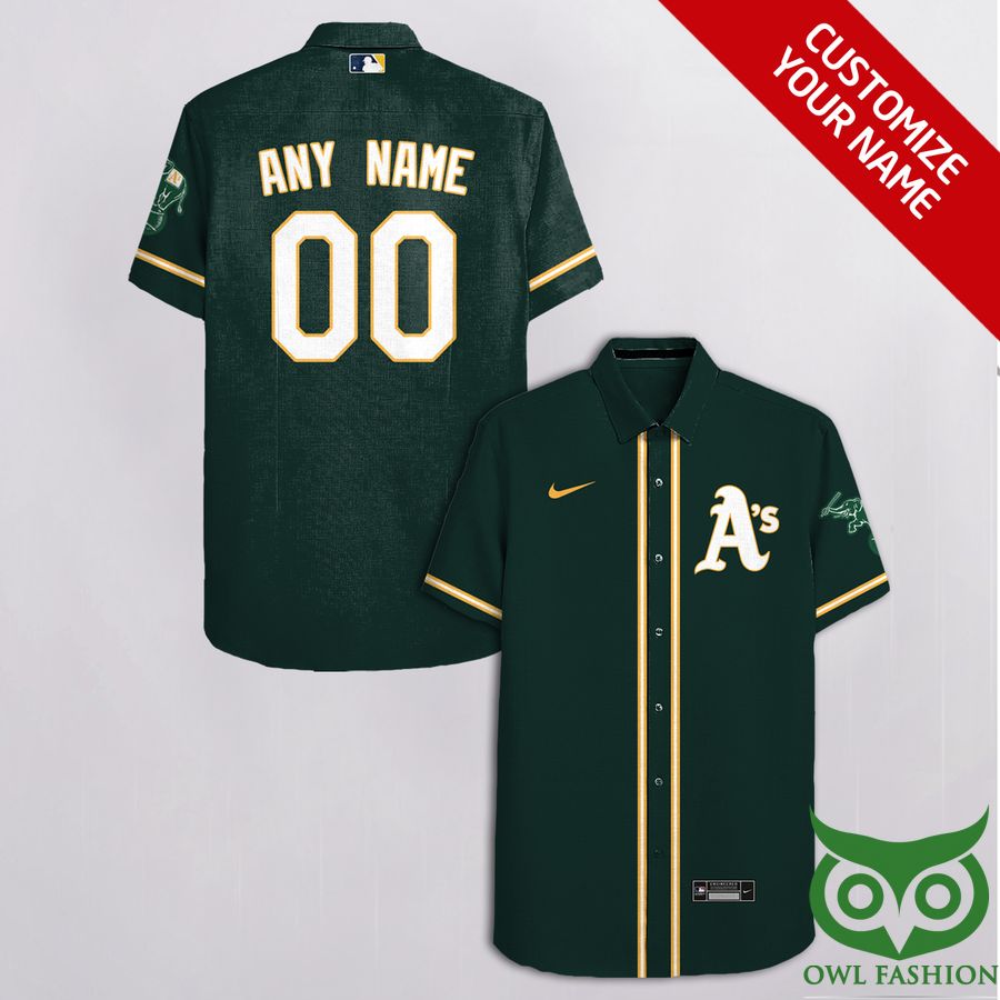 Custom Name Number Oakland Athletics Dark Green with Logo Hawaiian Shirt