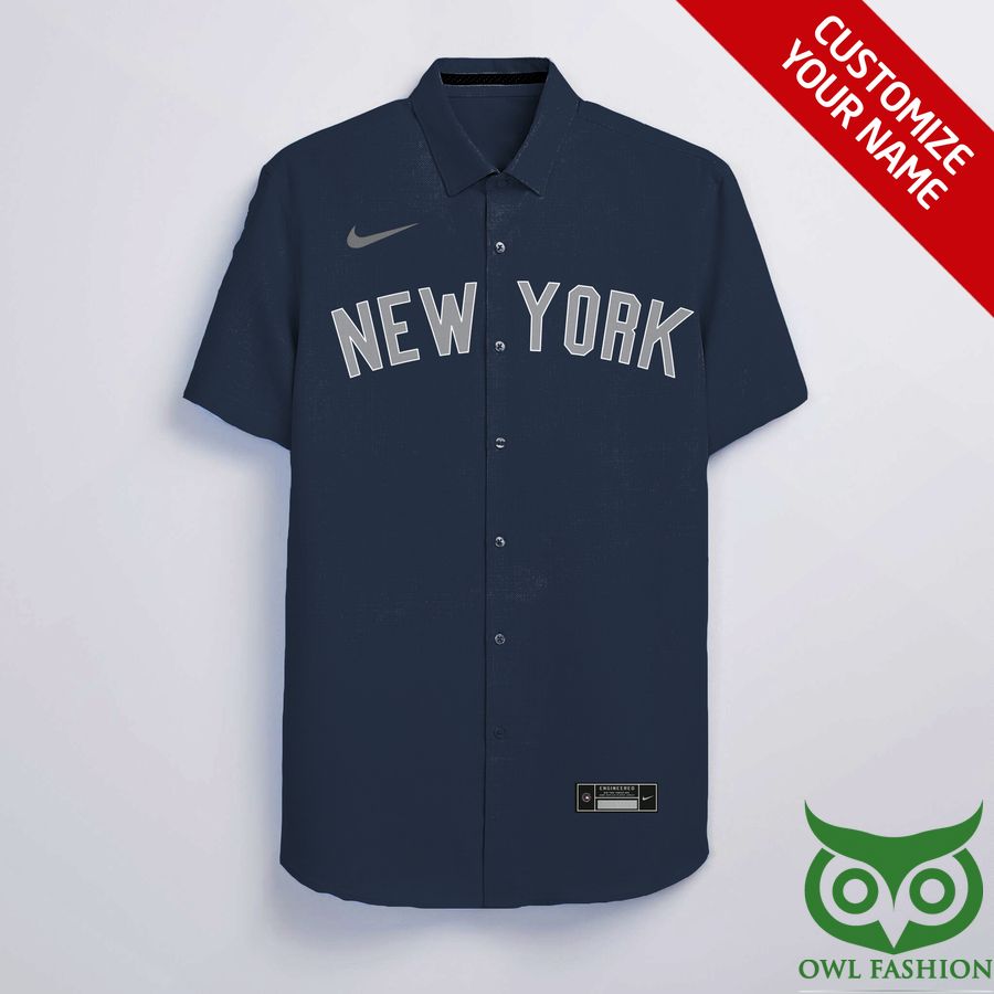 Customized New York Yankees Dark Blue with Gray Nike Logo Hawaiian Shirt