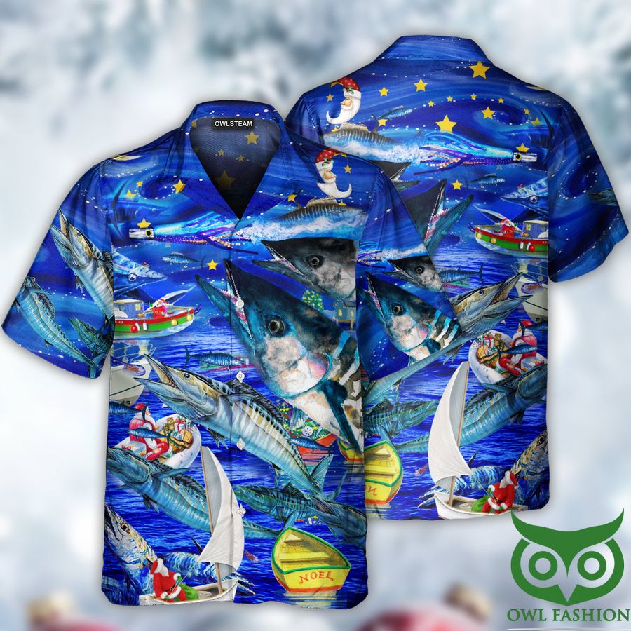 Fish Love Ocean Blue Merry Christmas Hawaiian Shirt