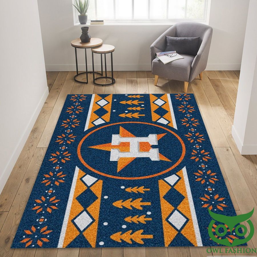 MLB Houston Astros Holiday Sweater Pattern Style Orange Blue Carpet Rug