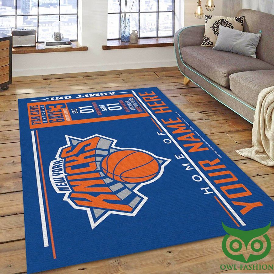 Customized New York Knicks NBA Team Logo Blue and Orange Carpet Rug