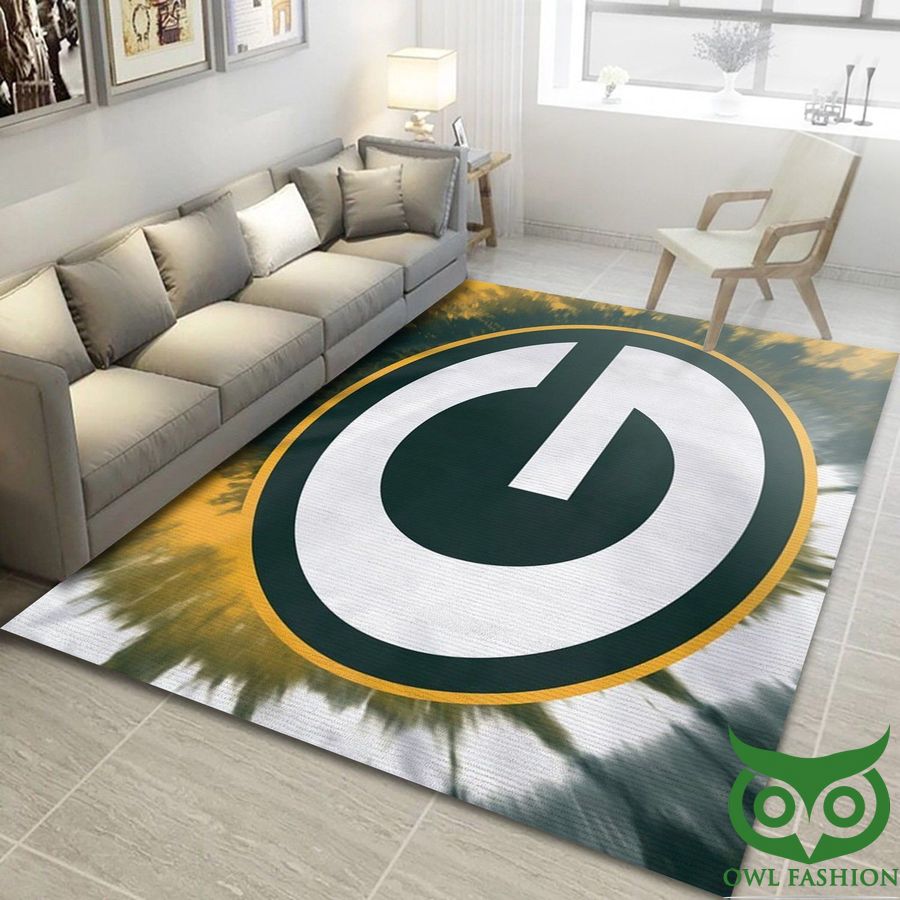 Green Bay Parkers Team Logo NFL White and Yellow Carpet Rug