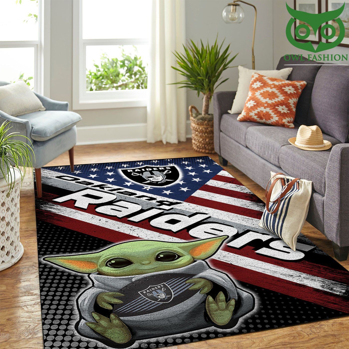 Oakland Raiders Nfl Team Logo Baby Yoda Us Style Nice Gift carpet rug Home and floor Decoration