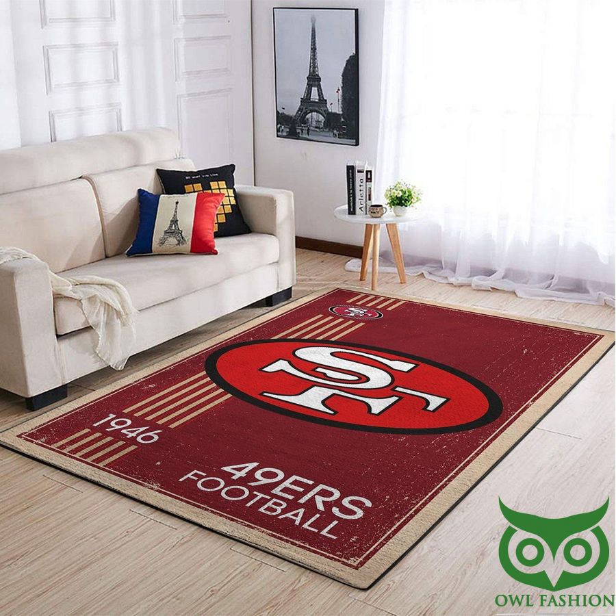 San Francisco 49ers NFL Team Logo Retro Style Dark Light Red Carpet Rug