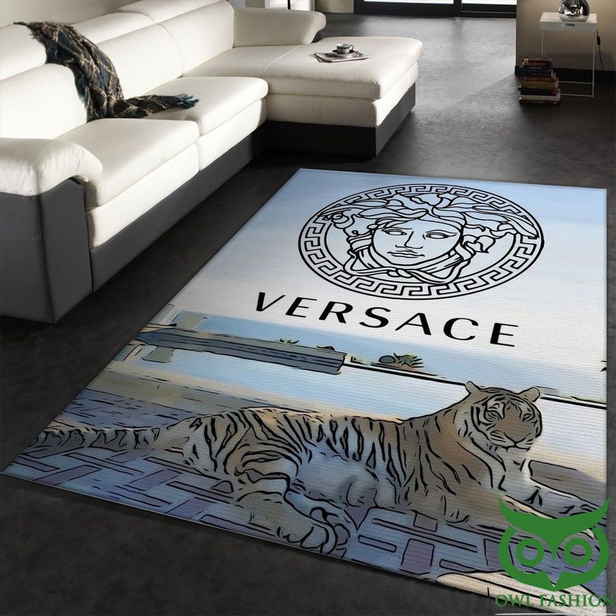 Versace Luxury Brand with Tiger and Black Medusa Head Carpet Rug