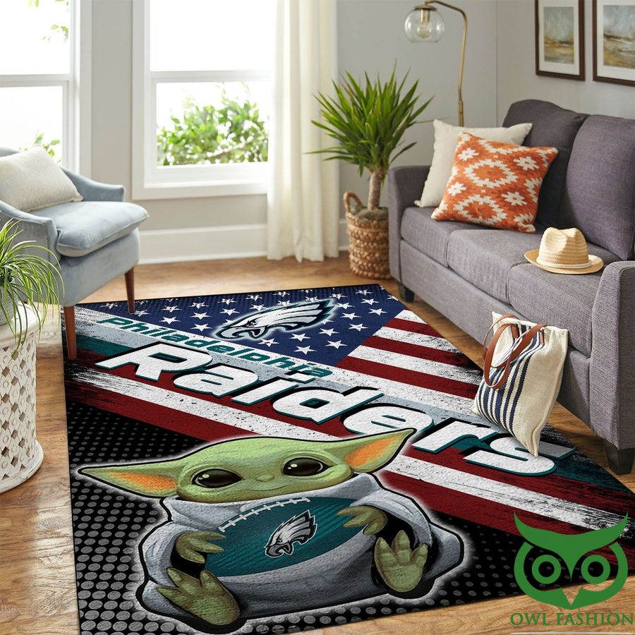Philadelphia Eagles NFL Team Logo Baby Yoda USA Flag Carpet Rug