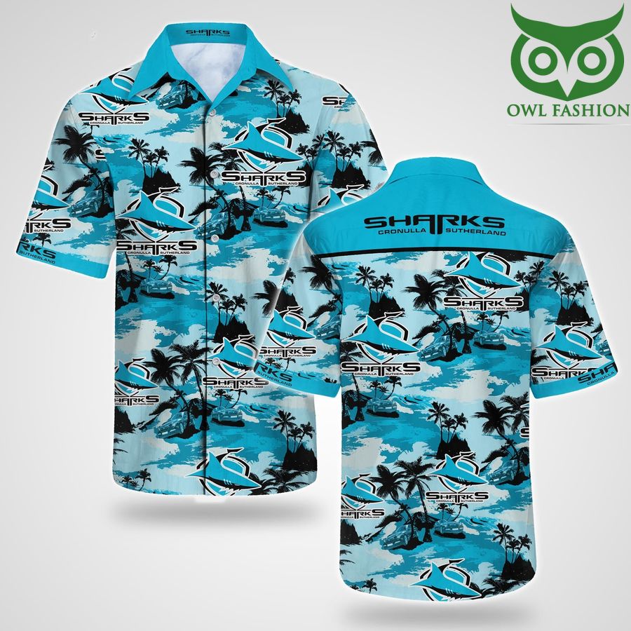 Sutherland Sharks Tommy Bahama logo on tropical forest Hawaiian Shirt 
