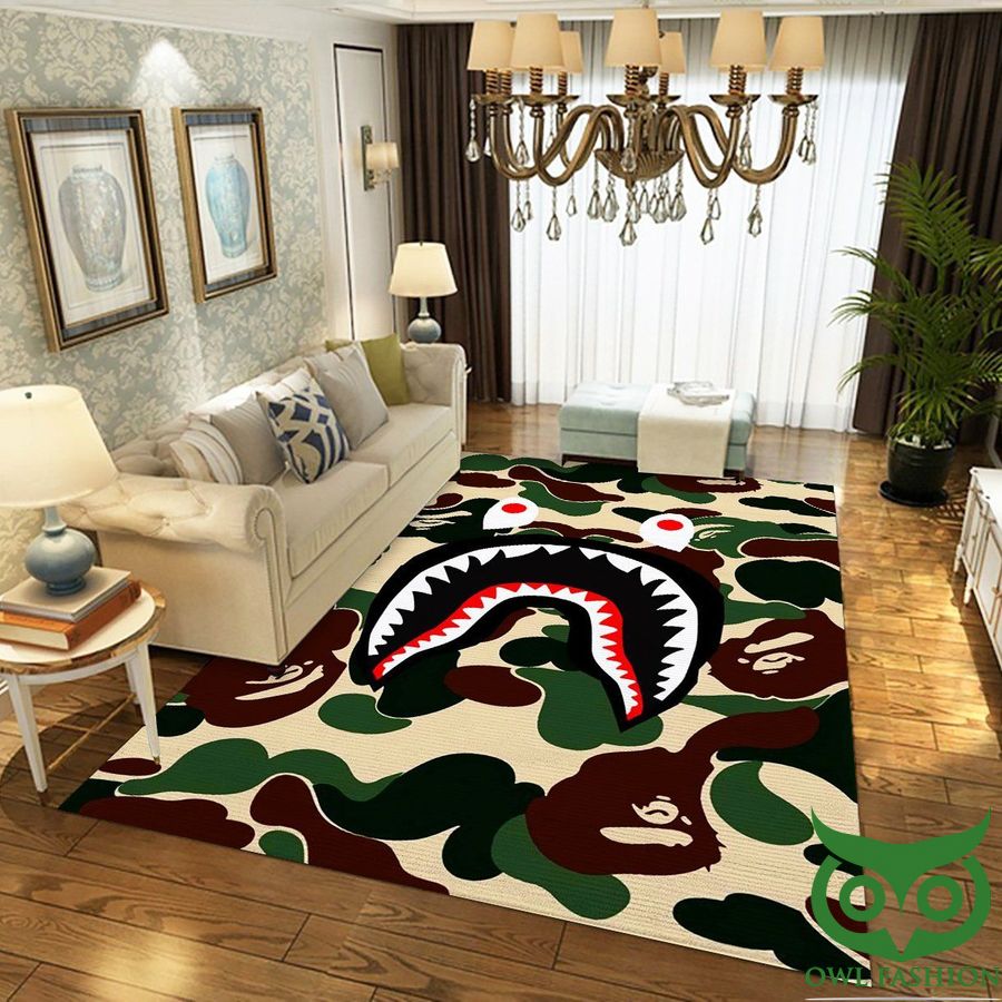 Bape Shark Fashion Brand Beige and Brown and Green Carpet Rug