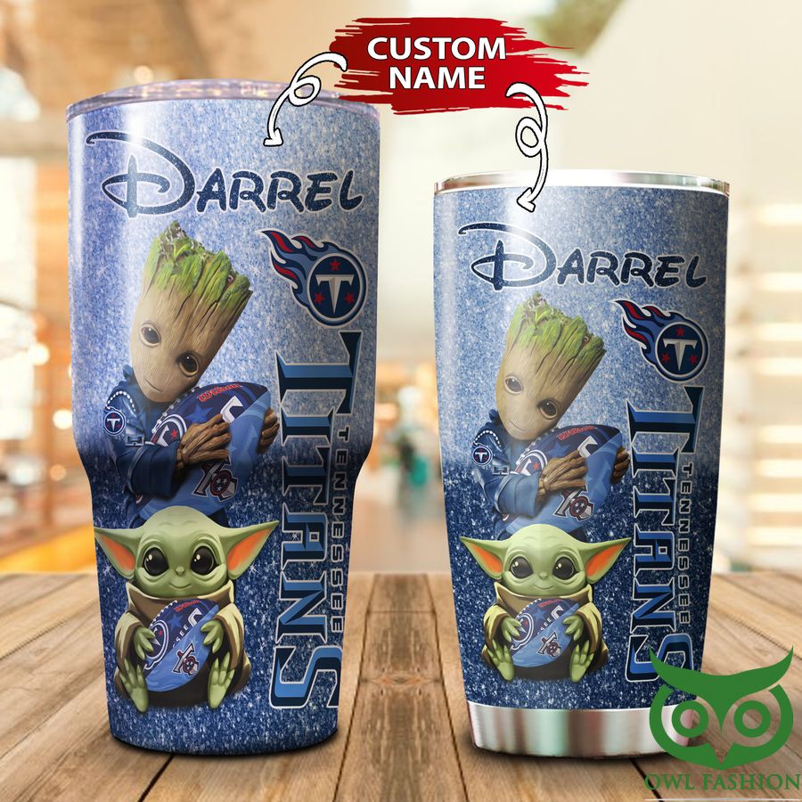 Custom Name Tennessee Titans Light Blue Icy Color Groot Tumbler Cup