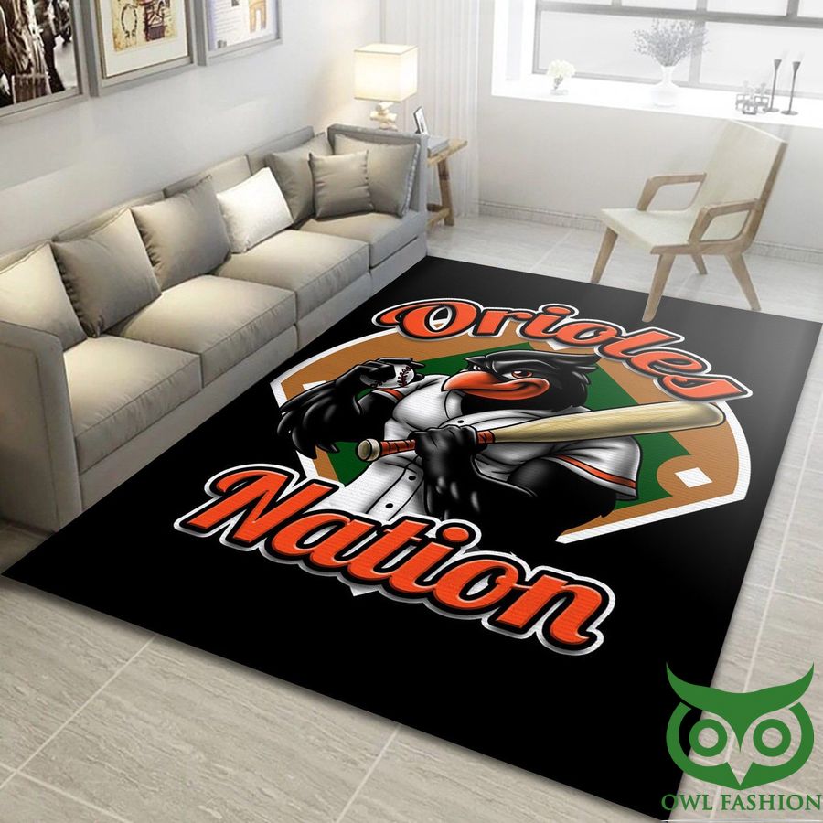 MLB Team Logo Baltimore Orioles Black and Orange Carpet Rug