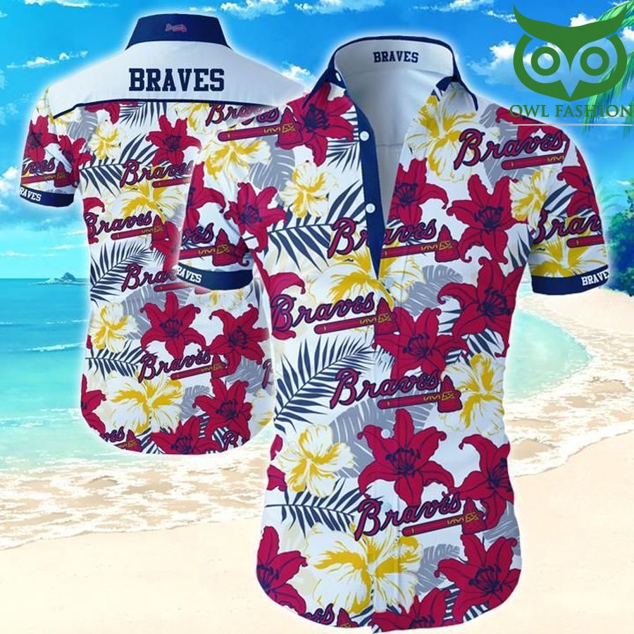 Mlb Atlanta Braves Logo tropical flowers Hawaiian Shirt Summer 