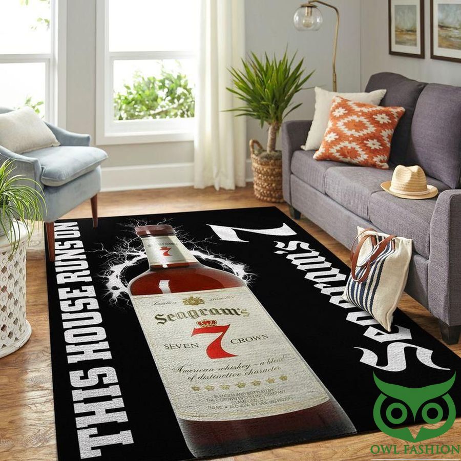 Seagrams This House Runs On Black with Whiskey Bottles Carpet Rug