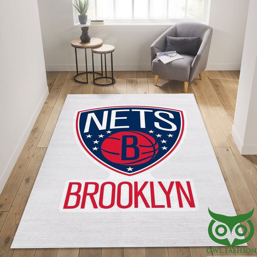 Brooklyn Nets NBA Team Logo Ivory White Carpet Rug