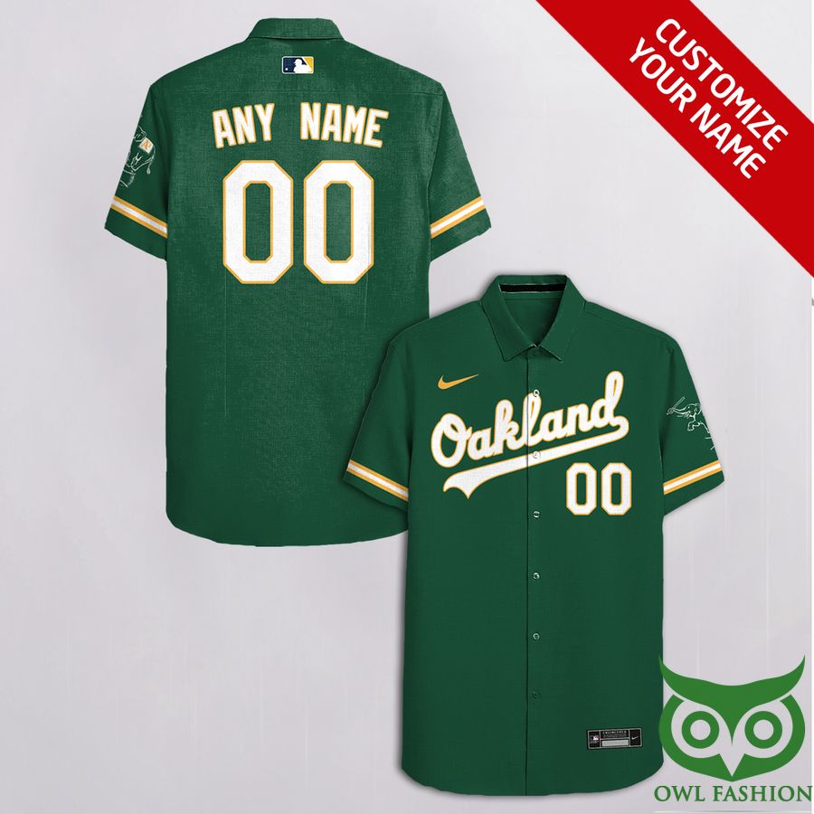 Customized Oakland Athletics Dark Green with Team Logo on Sleeves Hawaiian Shirt
