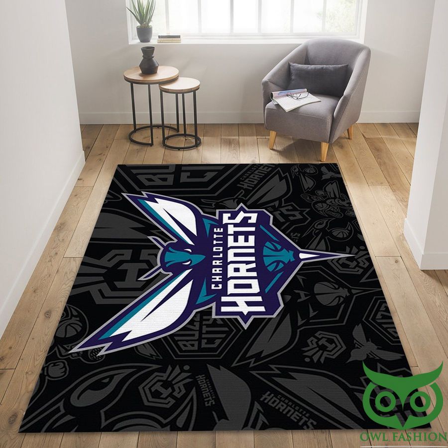 73 Charlotte Hornets NBA Logo Black and Gray Patterns Carpet Rug